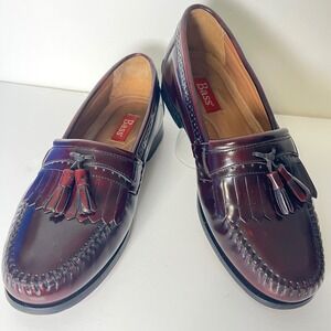 GH Bass Grammer Mens Burgundy Leather Kiltie Tassel Loafers 8.5 D Made in Brazil